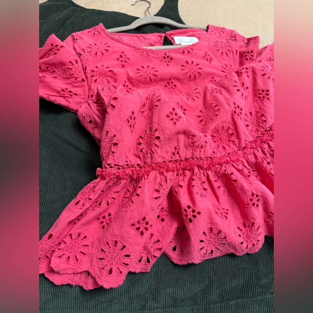 Anthropologie Eyelet Ruffle Dress with beaded sleeve and pockets - Picture 12 of 13